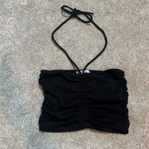 Zara Black Ruched Tube Top Halter Strap Cropped Size M